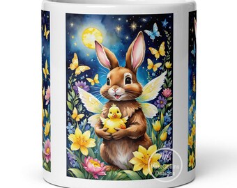 Easter Bunny Mug Easter Gift Easter Bunny Gift Rabbit Mug Spring Flowers Mug Floral Easter Bunnies Mug Cute Bunny Mug Bunny Lover Gift