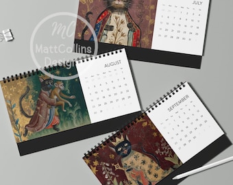 Medieval Cats Calendar 2026 Medieval Cats with Crowns Quirky Weird Cats Art Historical Cat Medieval Marginalia Calendar 2026 Cats Lover Gift