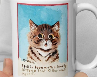 Tazza con disegno di gatto di Louis Wain, divertente tazza da caffè con gattino