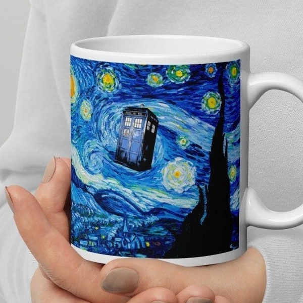 Doctor Who Mug Exploding Tardis Mug Van Gogh Starry Night Mug Ideal Gift Mug/Cup Inspired Mashup - Whovians Fandom Gift