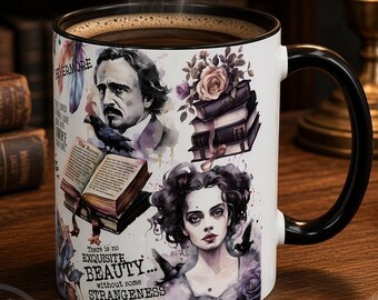 Edgar Allan Poe Mug Gothic Raven Nevermore Mug Dark Academia Coffee Cup Halloween Gift Book Lover Gift Birthday Present Spooky Tea Cup
