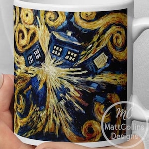 Doctor Who Mug Exploding Tardis Mug Van Gogh Starry Night Mug Ideal Gift Mug/Cup Inspired Mashup - Whovians Fandom Gift Exploding Police Box