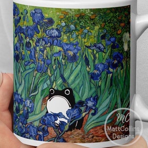 Matsumoto Hoji Frog Mug, Vincent Van Gogh Irises Mug, Sad Frog Gift, Angry Frog Mug, Floral Print, Funny Frog print, Unimpressed Frog