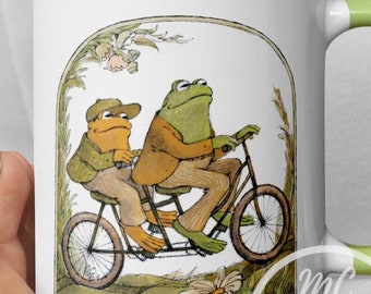 Frog and toad on the bike Frog Mug Toad Mug Accent Mug Frogs Mug Fairycore/Goblincore Mug Cottagecore Fairy Mug