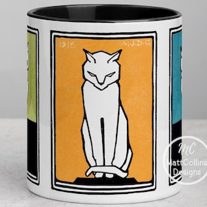 Vintage Cat Mug Sitting Cat Julie de Graag Cat Lover Mug Cute Cat Coffee Mug Antique Cat Mug with Color Inside