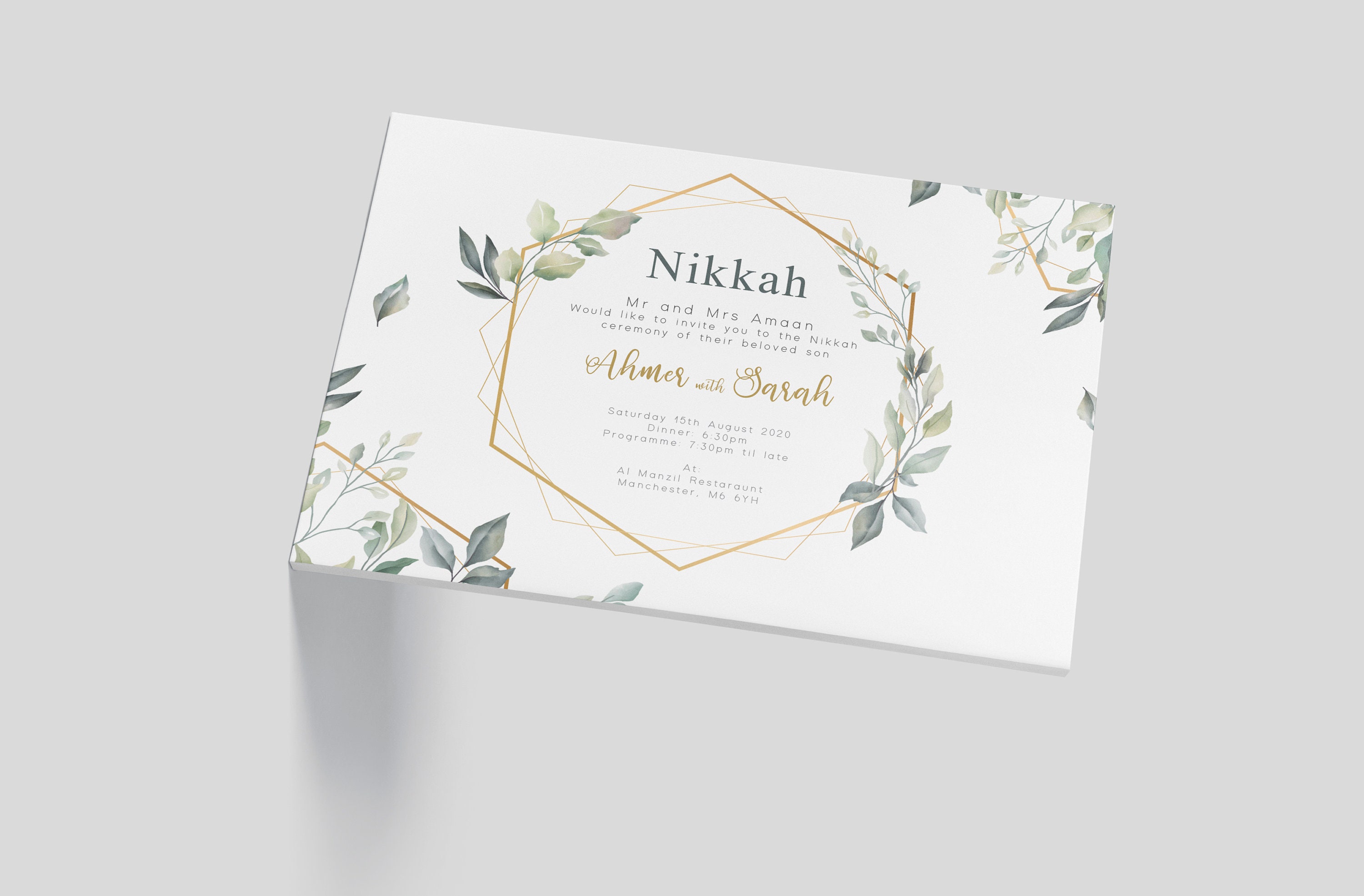 12 Nikkah INVITATION Gold and Green Muslim Invitation Etsy Canada