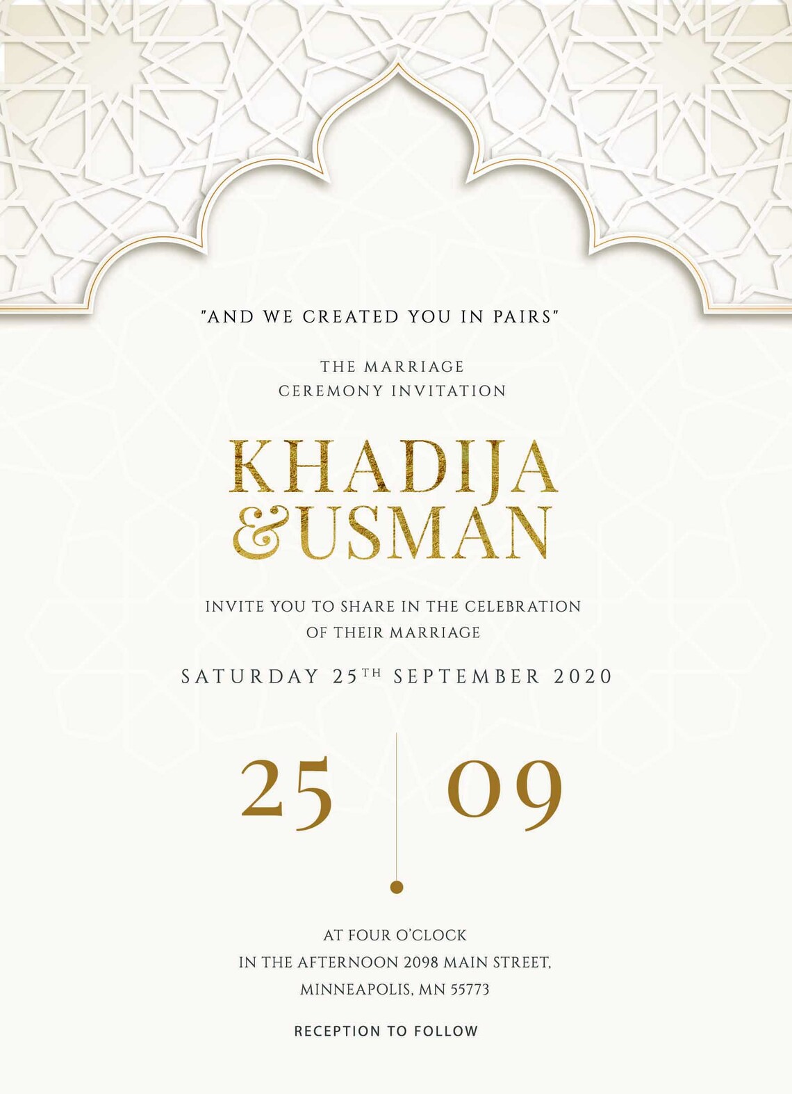 Buy 1. Islamic Wedding INVITATION Gold PERSONALISED Affordable Online
