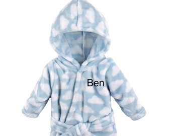 Personalized Blue Clouds Robe/Hooded Baby Bathrobe, Embroidered Hooded Robe, Baby Shower Gift, Custom Baby Bathrobe, Baby/Infant Animal Robe