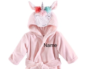 NEW!! Larger Size! Personalized Unicorn Robe/Hooded Baby Bathrobe, Embroidered Hooded Robe,Shower Gift, Custom Bathrobe, Baby/Infant Robe