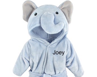 Personalized Custom Embroidered Baby Bathrobe, Blue Elephant Bathrobe Baby Gift, Infant Bathrobe, Baby Shower Gift Baby Boy