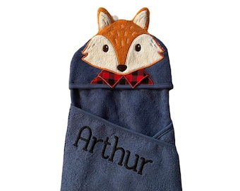 Personalized Mr. Fox Hooded Towel, Hooded Baby Towel, Hooded Toddler Towel, Baby Shower Gift, Embroidered Baby Towel, Custom Baby Towel
