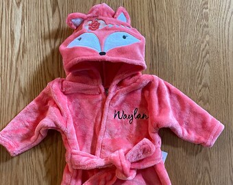 Personalized Boho Fox Robe/Hooded Baby Bathrobe, Embroidered Hooded Robe, Baby Shower Gift, Custom Baby Bathrobe, Baby/Infant Animal Robe