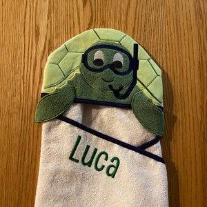 Personalized Hooded Towel, Hooded Scuba Turtle Baby Towel, Hooded Toddler Towel, Embroidered Baby Towel, Custom Baby Towel