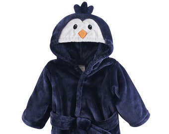 Personalized Hooded Baby Bathrobe, Embroidered Boy Penguin Hooded Robe, Baby Shower Gift, Custom Baby Bathrobe, Baby/Infant Animal Robe