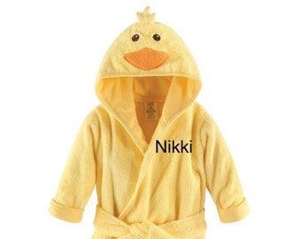 Personalized Hooded Terry Baby Bathrobe, Embroidered Duck Hooded Robe, Baby Shower Gift, Custom Baby Bathrobe, Baby/Infant Animal Robe