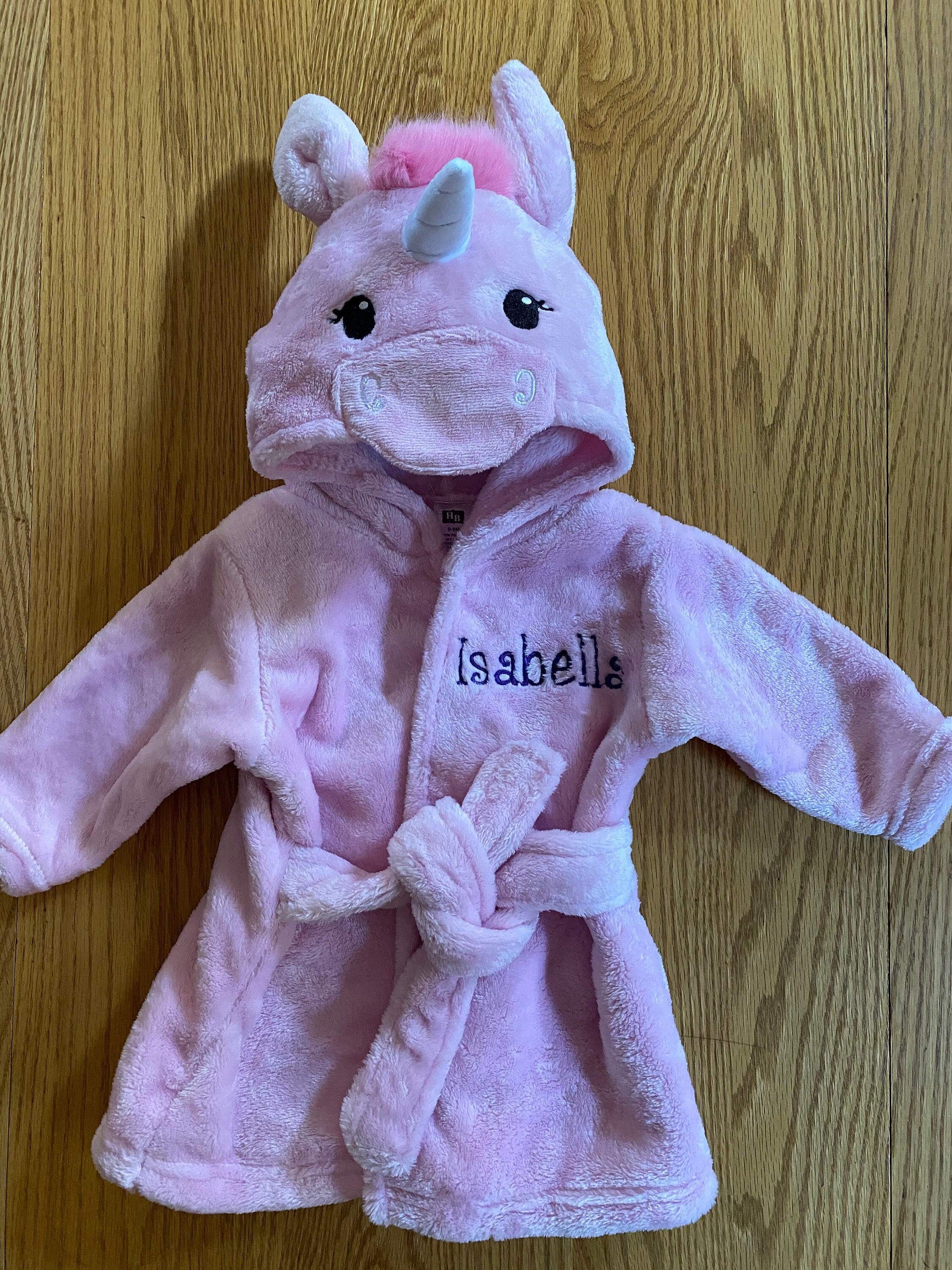 Personalized Pink Unicorn Hooded Baby Bathrobe Embroidered Etsy