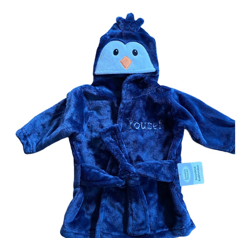 Personalized Hooded Baby Bathrobe Embroidered Boy Penguin Etsy