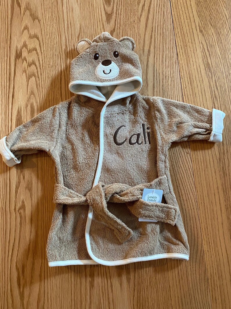 Personalized Hooded Baby Bathrobe Embroidered Brown Bear Etsy