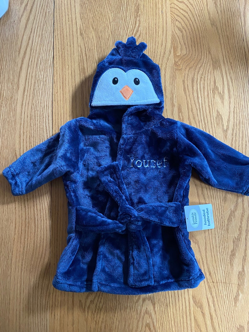 Personalized Hooded Baby Bathrobe Embroidered Boy Penguin Etsy