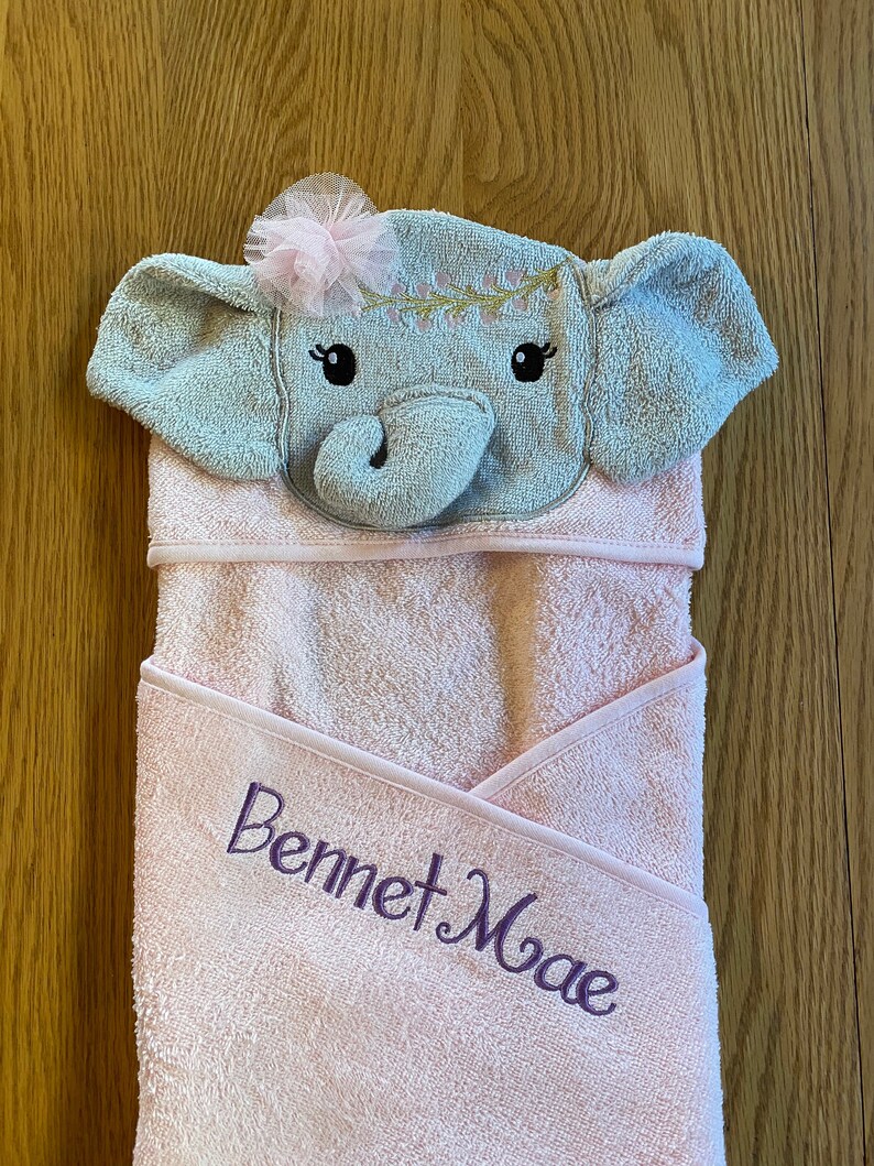 Personalized Pink Elephant Hooded Towel Hooded Baby Towel Etsy