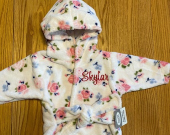 Personalized Pink Floral Robe/Hooded Baby Bathrobe, Embroidered Hooded Robe, Baby Shower Gift, Custom Baby Bathrobe, Baby/Infant Robe