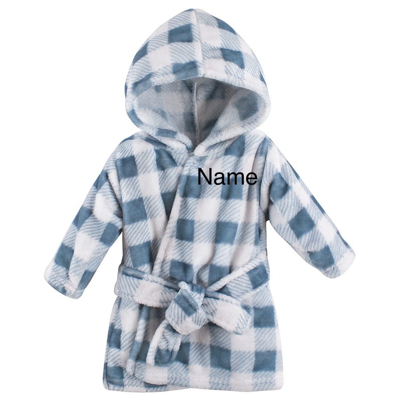 Personalized Baby Bathrobe Embroidered Blue Plaid Hooded Etsy
