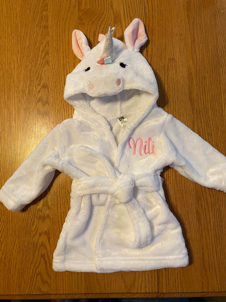 Personalized Rainbow Unicorn/hooded Baby Bathrobe/embroidered Etsy