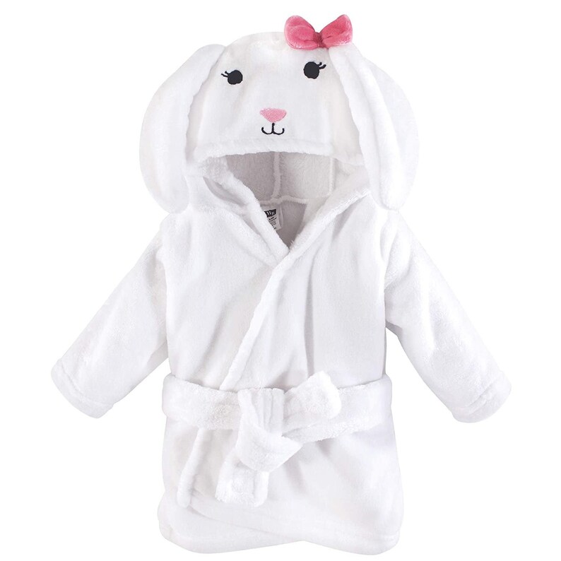 Personalized Hooded Baby Bathrobe, White Bunny, Embroidered Hood Personalized Hooded Baby Bathrobe, White Bunny, Embroidered Hood