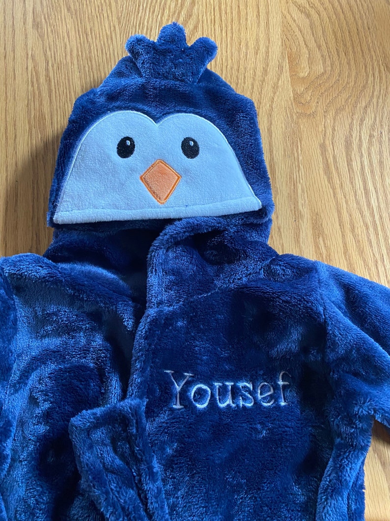 Personalized Hooded Baby Bathrobe Embroidered Boy Penguin Etsy