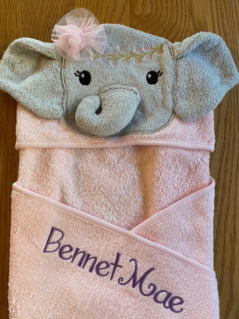Personalized Pink Elephant Hooded Towel Hooded Baby Towel Etsy