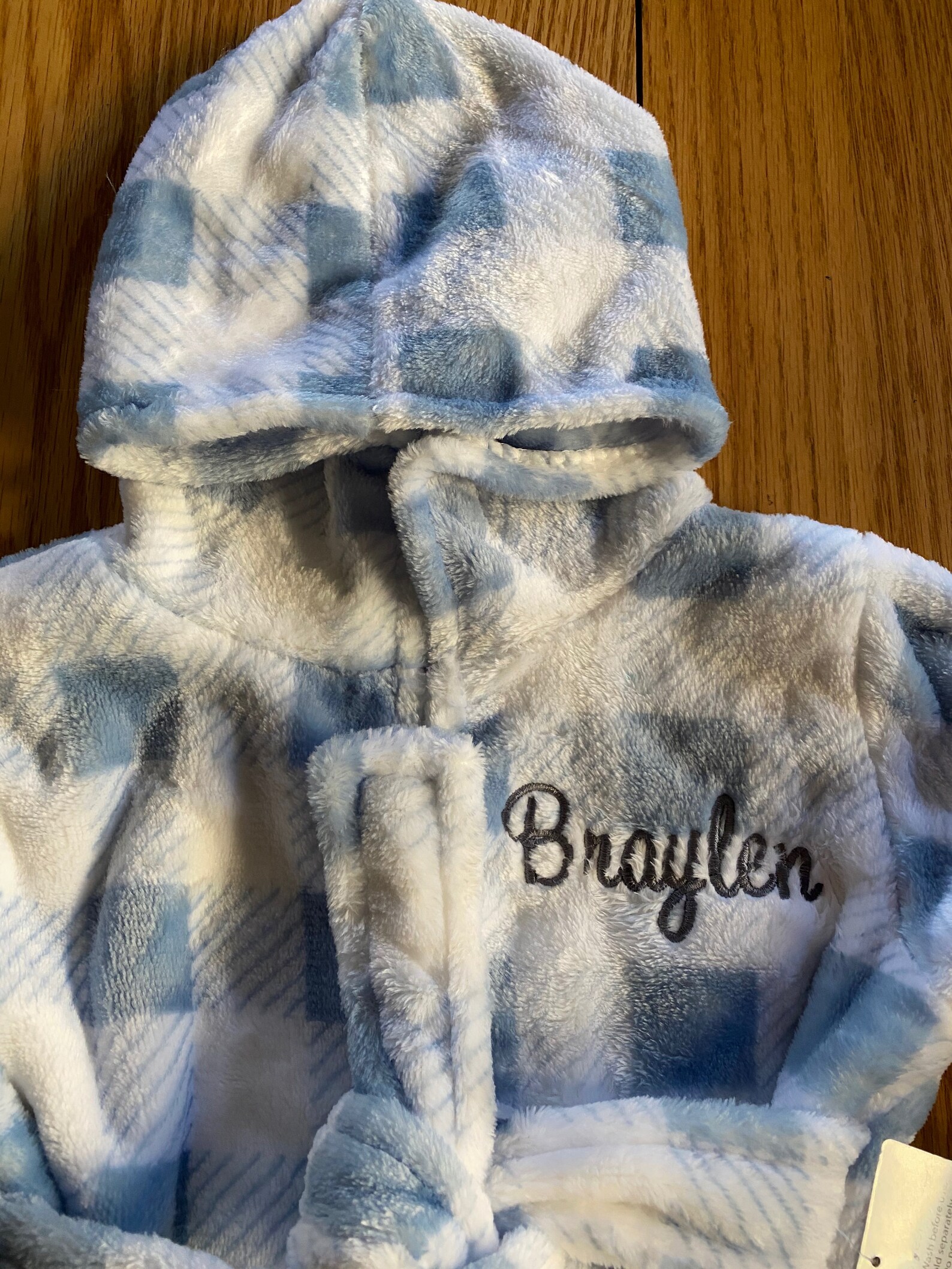 Personalized Baby Bathrobe Embroidered Blue Plaid Hooded Etsy