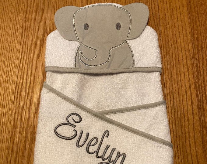 Personalized Modern Elephant Hooded Towel, Hooded Baby Towel Hooded