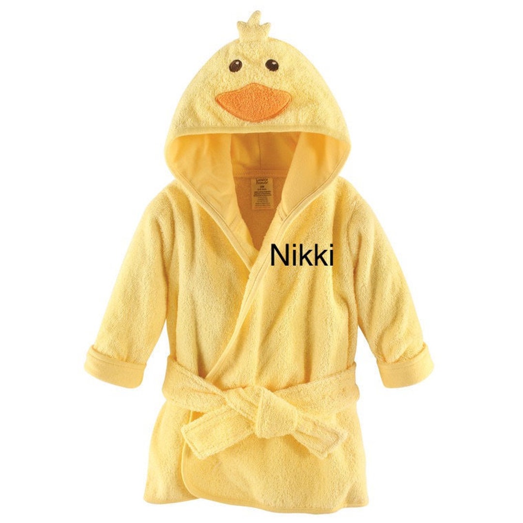 Personalized Hooded Terry Baby Bathrobe, Embroidered Duck Hooded Robe