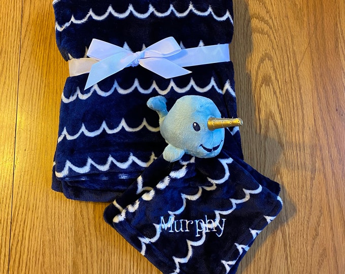 Personalized Embroidered Baby Blanket & Security Blanket Set/ Custom