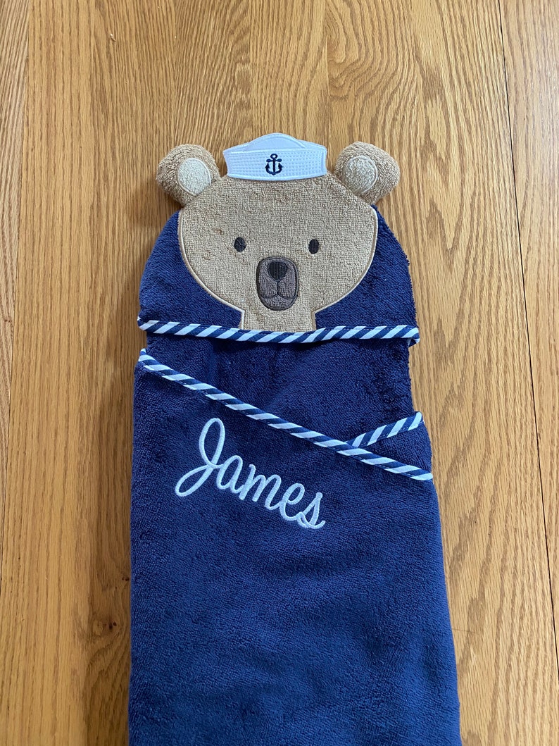 Personalized Sailor Bear Hooded Towel Hooded Baby Towel Etsy
