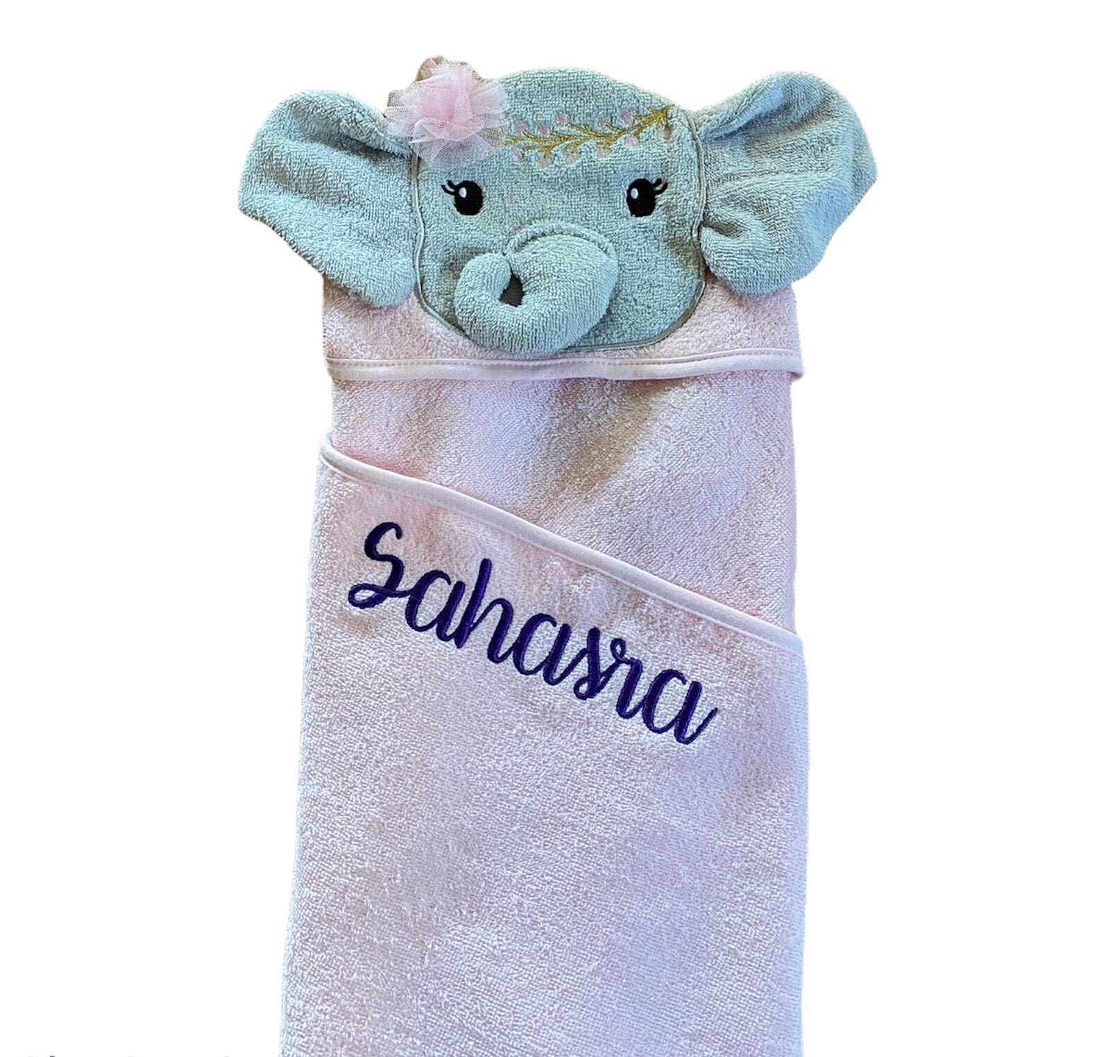 Personalized Pink Elephant Hooded Towel Hooded Baby Towel Etsy