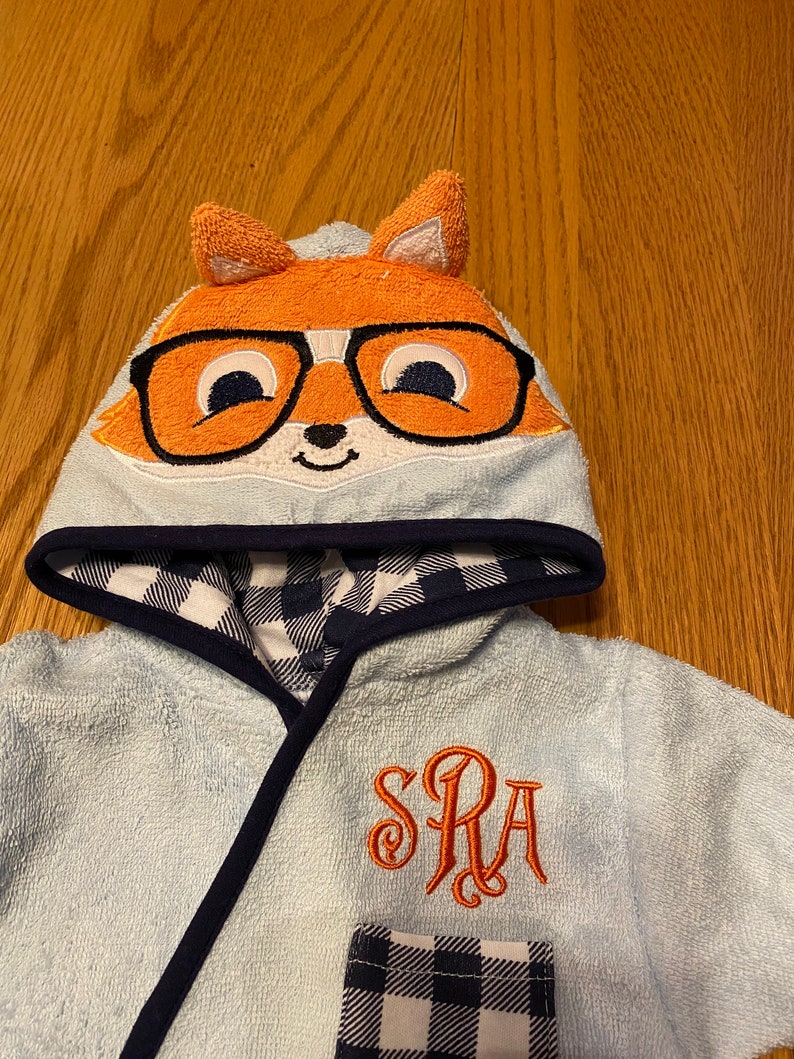 Personalized Nerdy Fox Robe Hooded Baby Bathrobe Embroidered Etsy