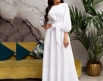 Buy > plain white dress long sleeve > in stock