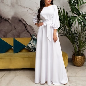 white maxi long gown dress