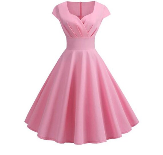 New Pink Summer Women V Neck Vintage Dress Elegant Retro | Etsy