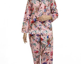 Pure Cotton Pyjamas Set Soft Handblock Print Nightwear Womens Dress Sleepwear Lingerie PJs Bridesmaid Pyjamas /& Shirt Set