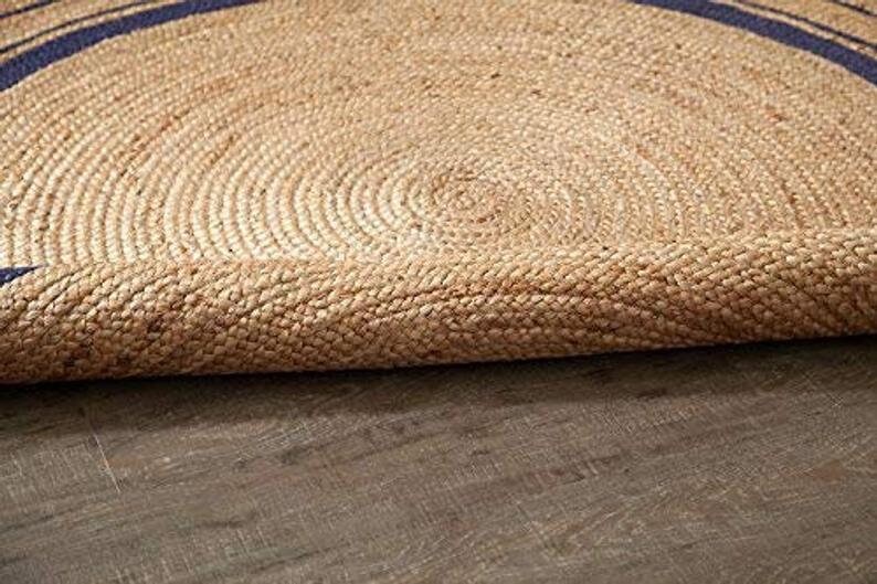 Natural Jute Round Rug 8x8 Feet Handwoven Jute Area Rug Indian Braided Rug Rag Round Floor Rug