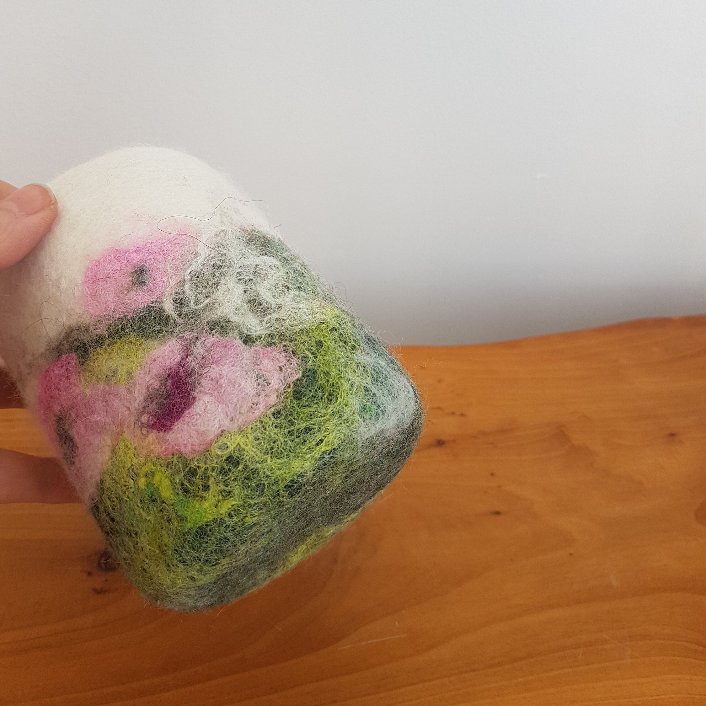 Felted wool vase light pink flowers Etsy