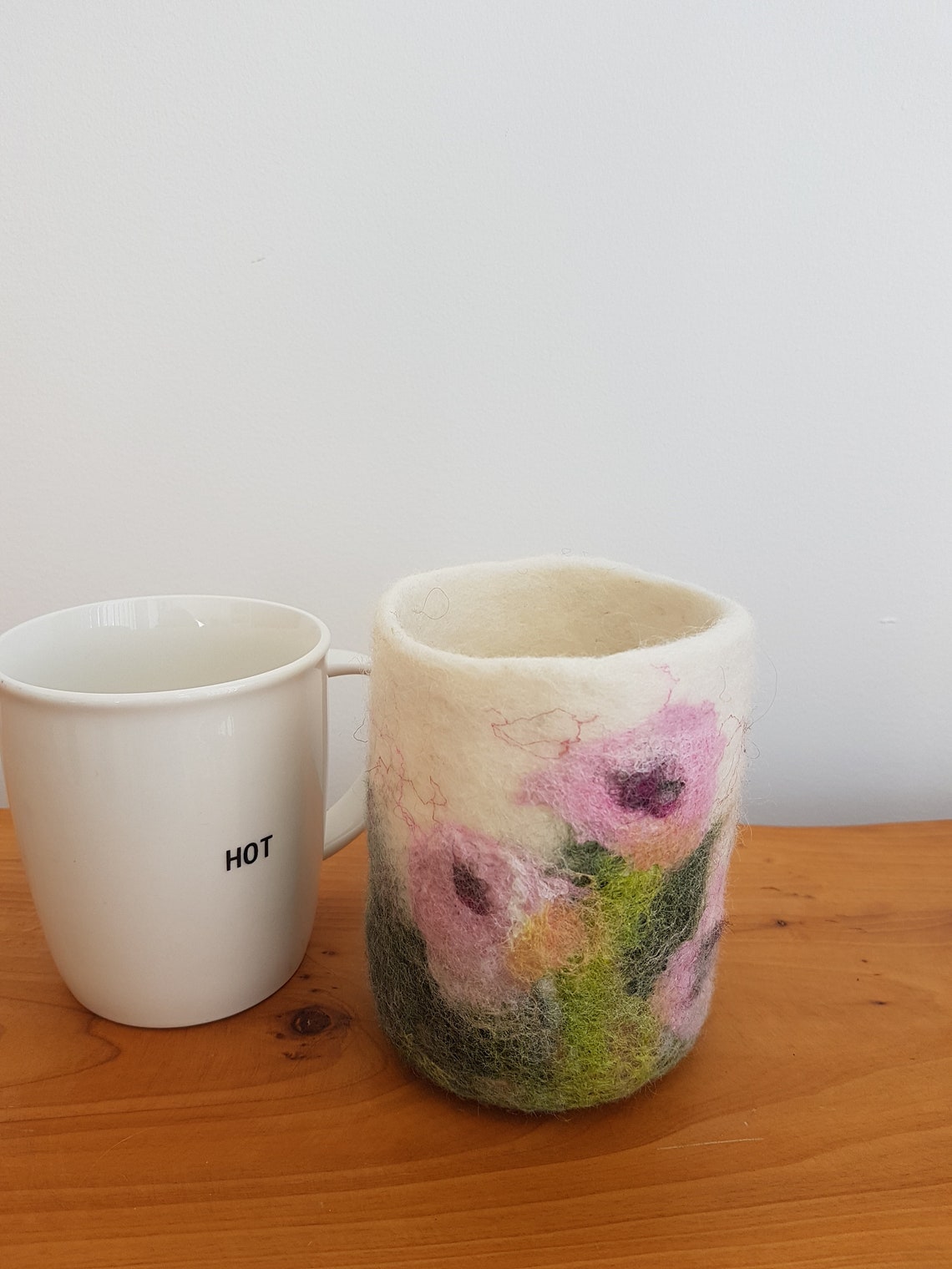 Felted Wool Vase Light Pink Flowers Etsy