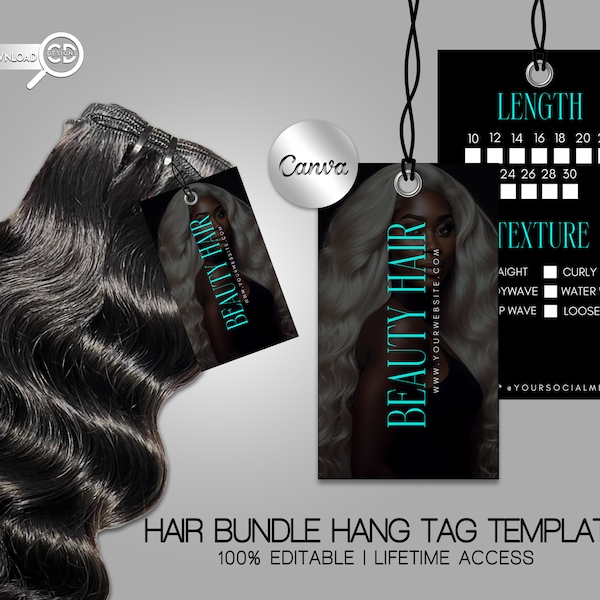 Sjabloon voor haarbundeltags | Luxe haarlabels | Haarhangtags | Haar zakelijke verpakking