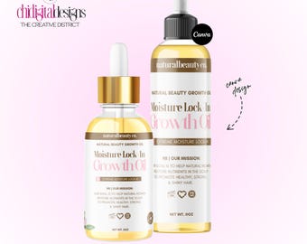 Editable Hair Growth Oil Label Template – Canva Dropper Bottle Design (Digital Download)