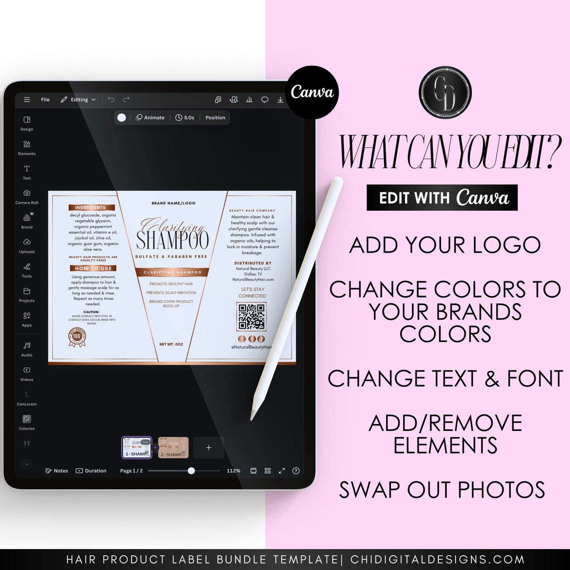 Wig Kit Hair Label Template Bundle | Beauty Label Templates | Hair Care ...