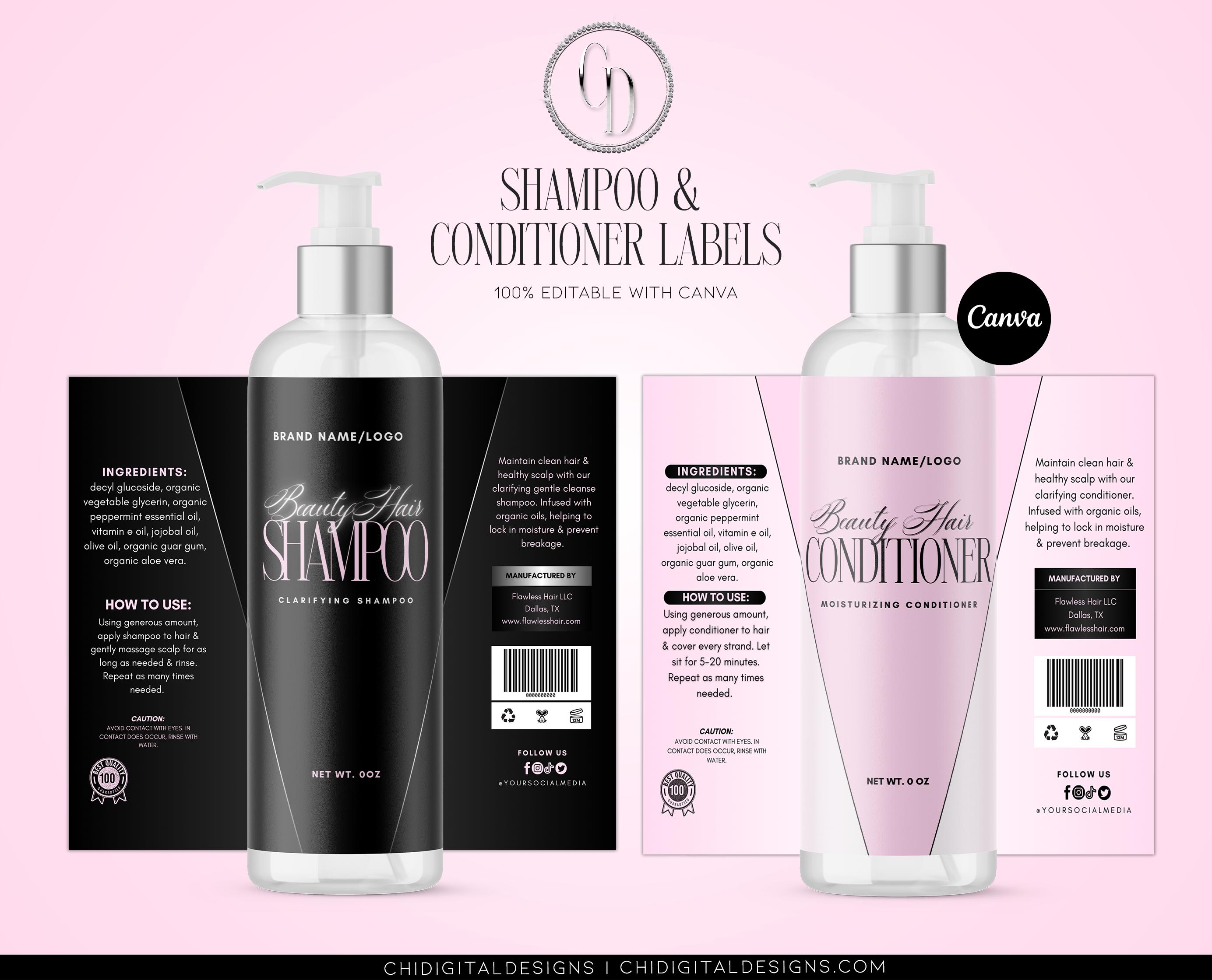 Mini Conditioner Label Glam Shampoo & Conditioner Label Templates | Editable Canva Design ...