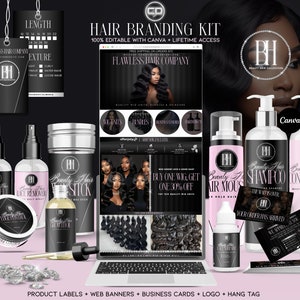 Glam Hair Business Branding Kit Bundle | Hair Product Label Bundles