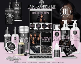 Zestaw do brandingu Glam Hair Business | Zestawy etykiet produktów do włosów